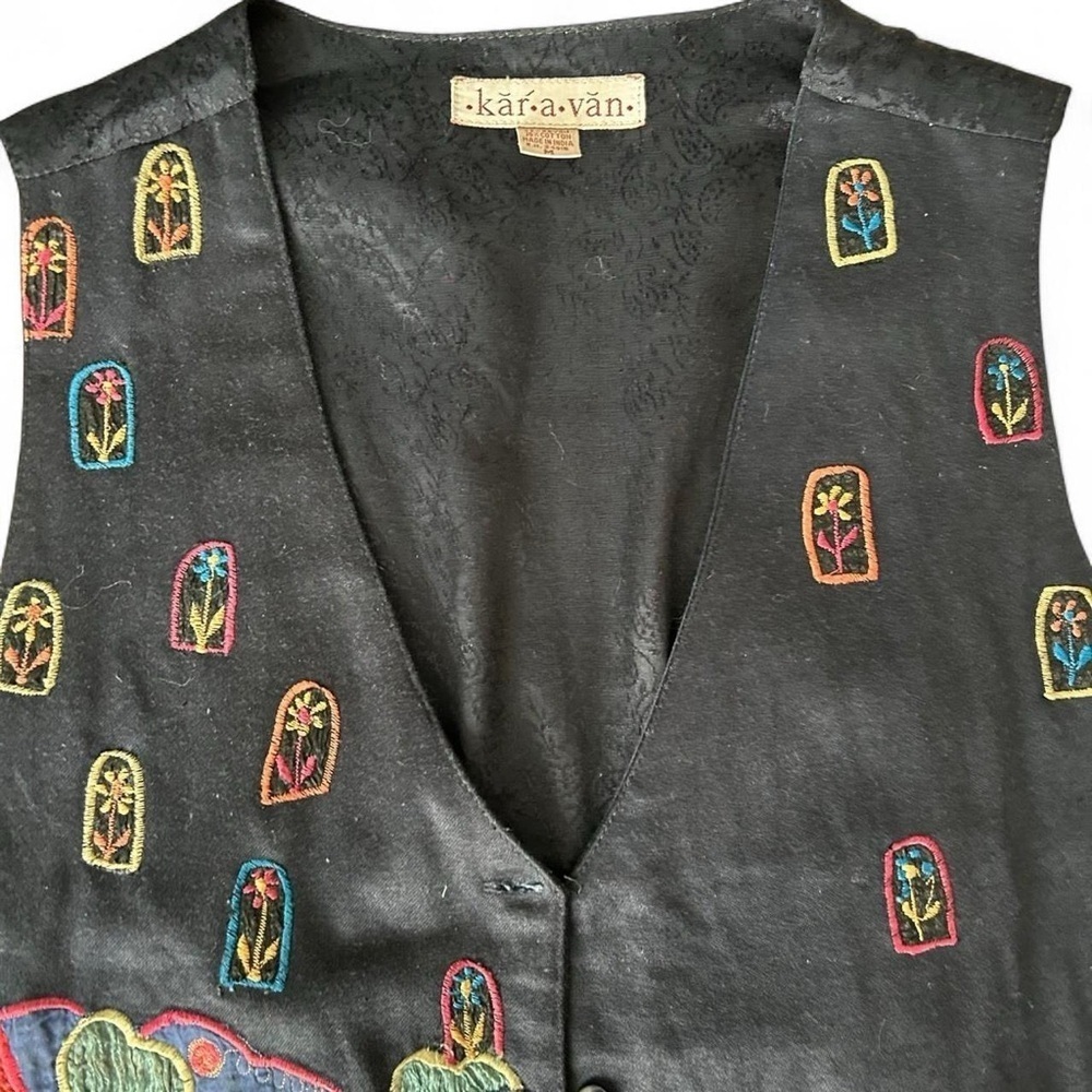 Boho Elephant Embroidered Vest | Vintage Kāra•vān | Folk Art India | Size M - Picture 8 of 8